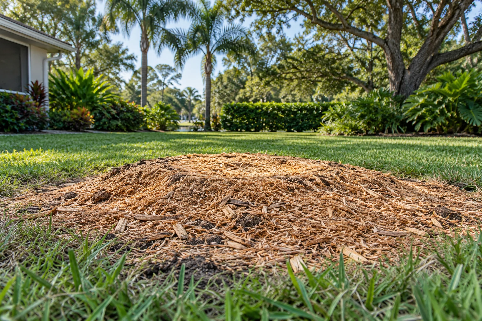 Stump Grinding in a Florida residential landscape